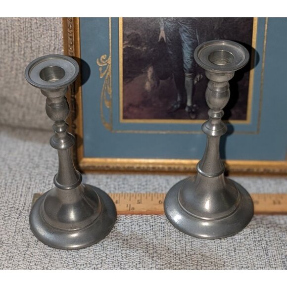 Royal Holland Pewter KDM Candlesticks Pair Made In Portugal By Daalderop 8" Tall - Picture 5 of 12